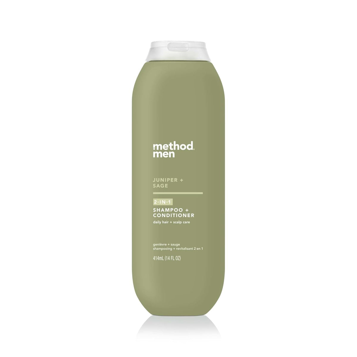 Method bottle front packaging showing juniper sage scent and 14 oz size benefit convenience