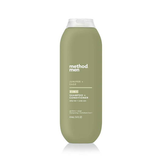 Method bottle front packaging showing juniper sage scent and 14 oz size benefit convenience