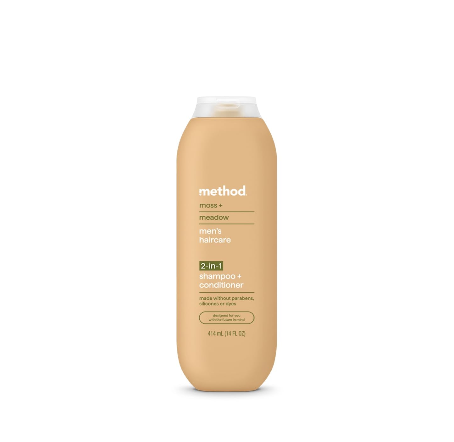 Method Men front packaging showing 2-in-1 bottle and moss meadow scent benefits