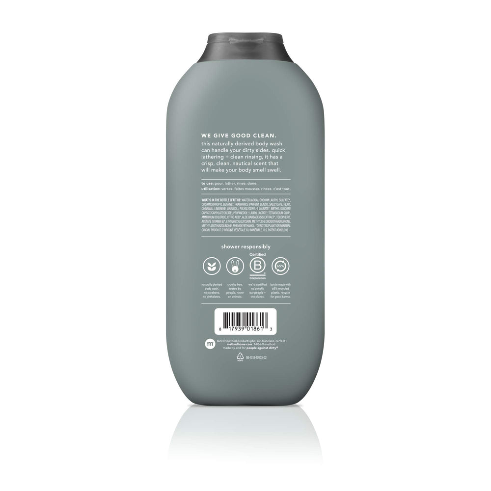 Method men recycled plastic label highlighting 65% recycled bottle benefit