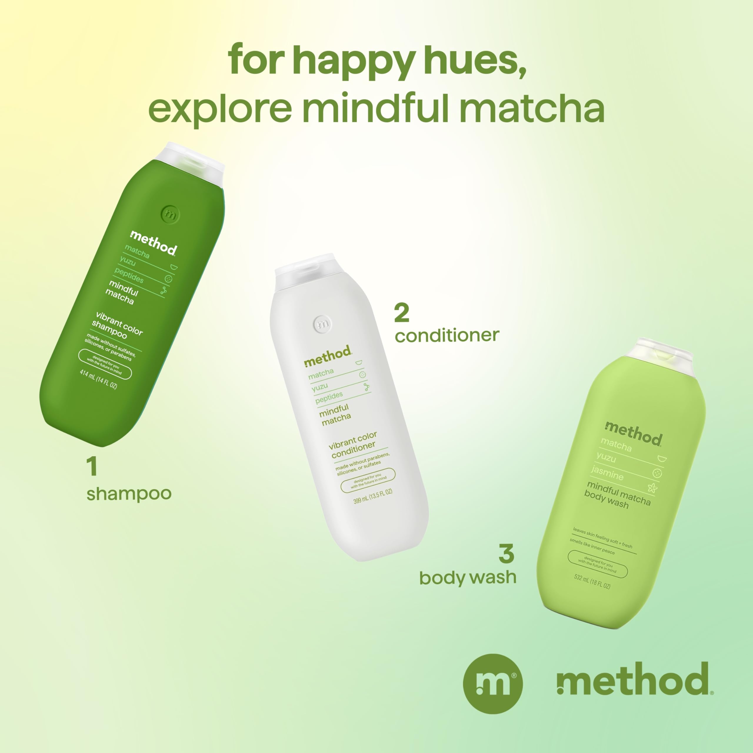 Method Mindful Matcha with matcha leaves and sunflower seed for natural ingredients