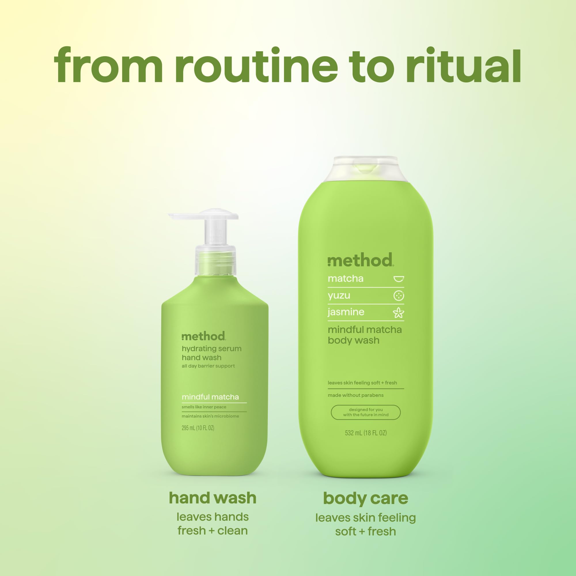 Method ingredients list close-up showing jojoba esters and glycerin benefit