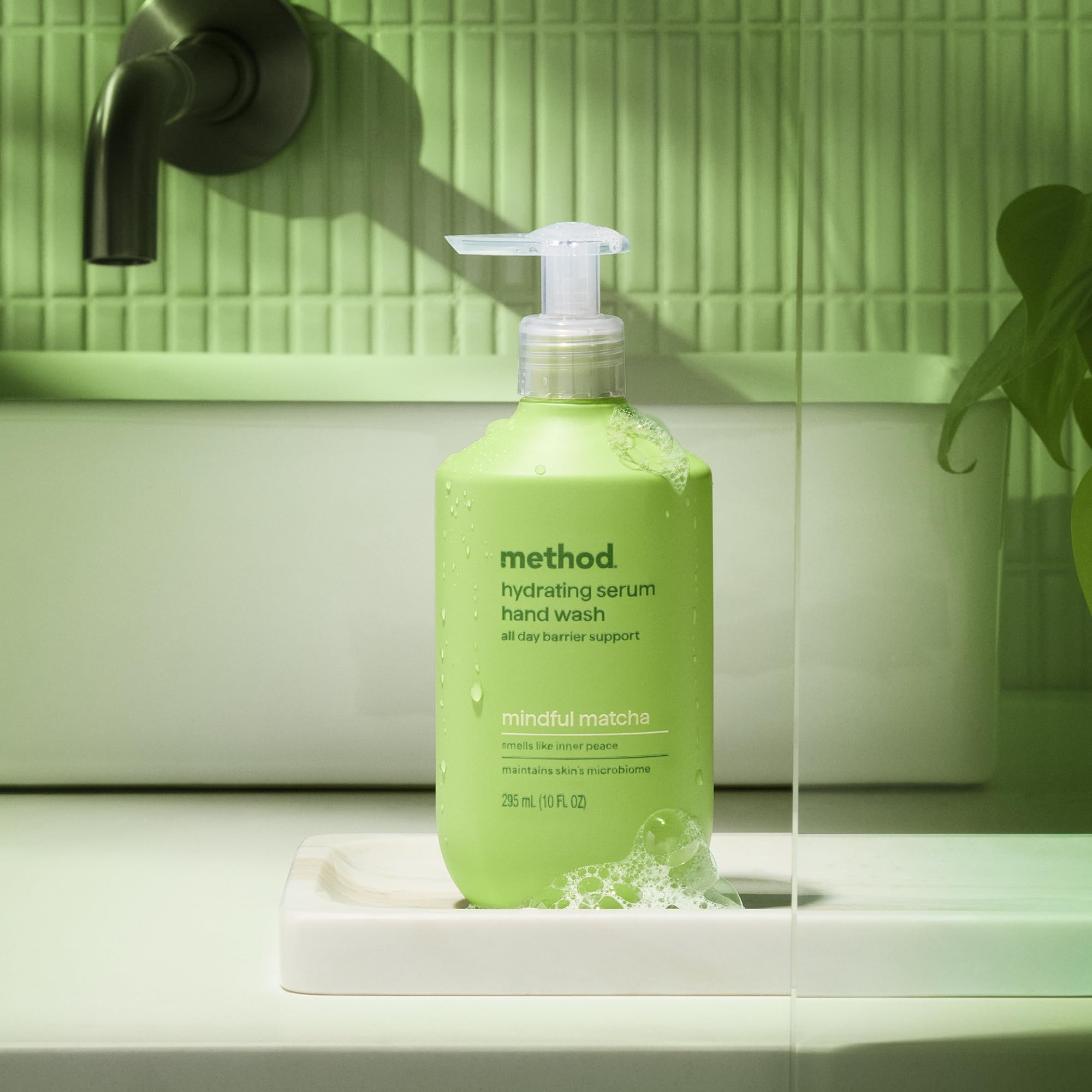 Method bottle staged in a bathroom suggesting a calm, clean atmosphere