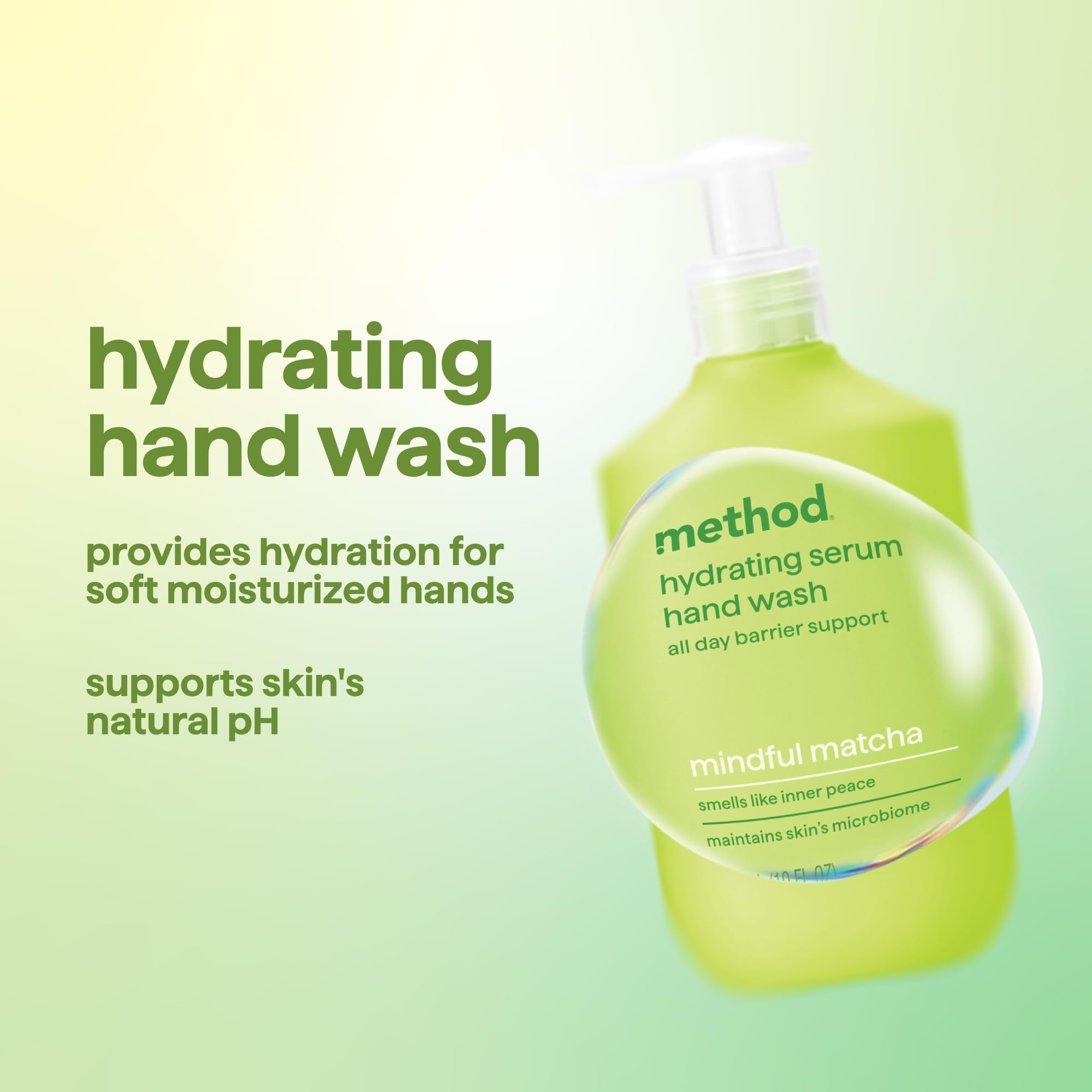 Method pump dispensing hydrating serum hand wash for easy dosing