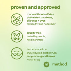Method Mindful Matcha shampoo poured into hand conveying easy application