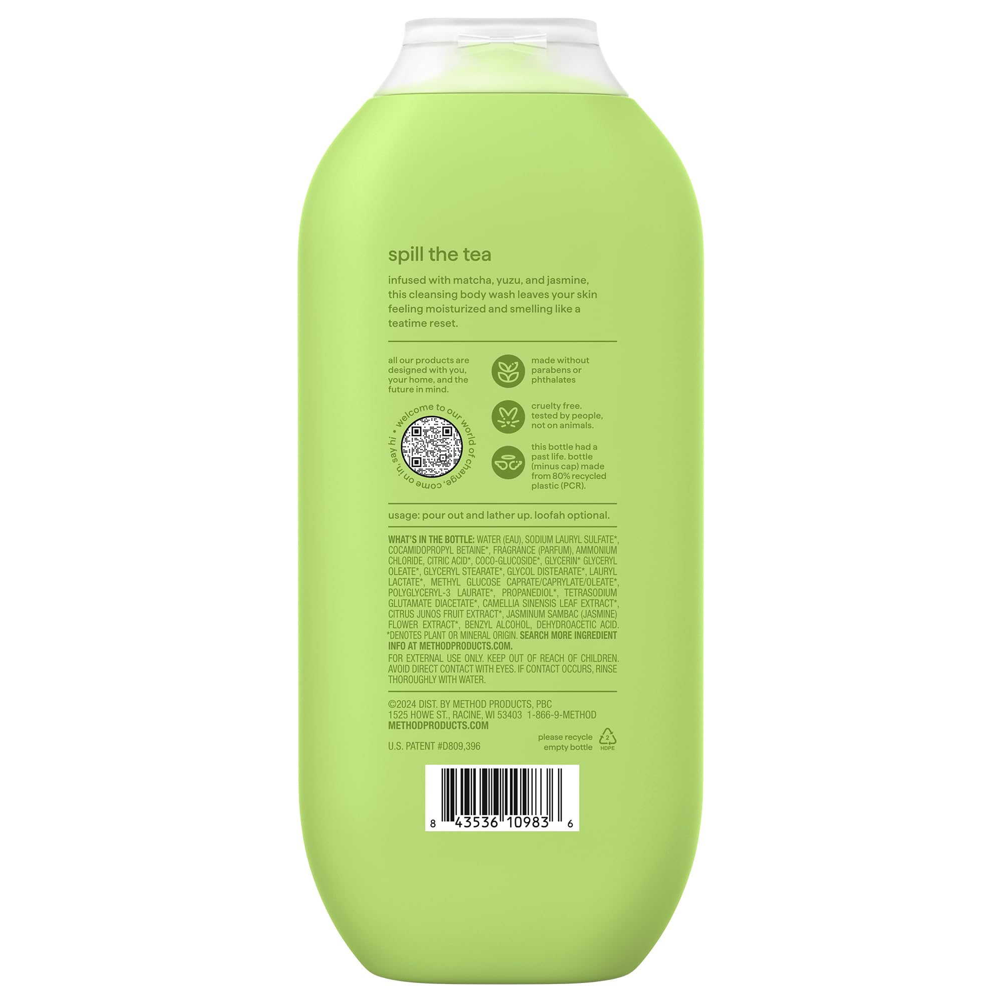 Method bottle held in hand for scale showing convenient 18 fl oz