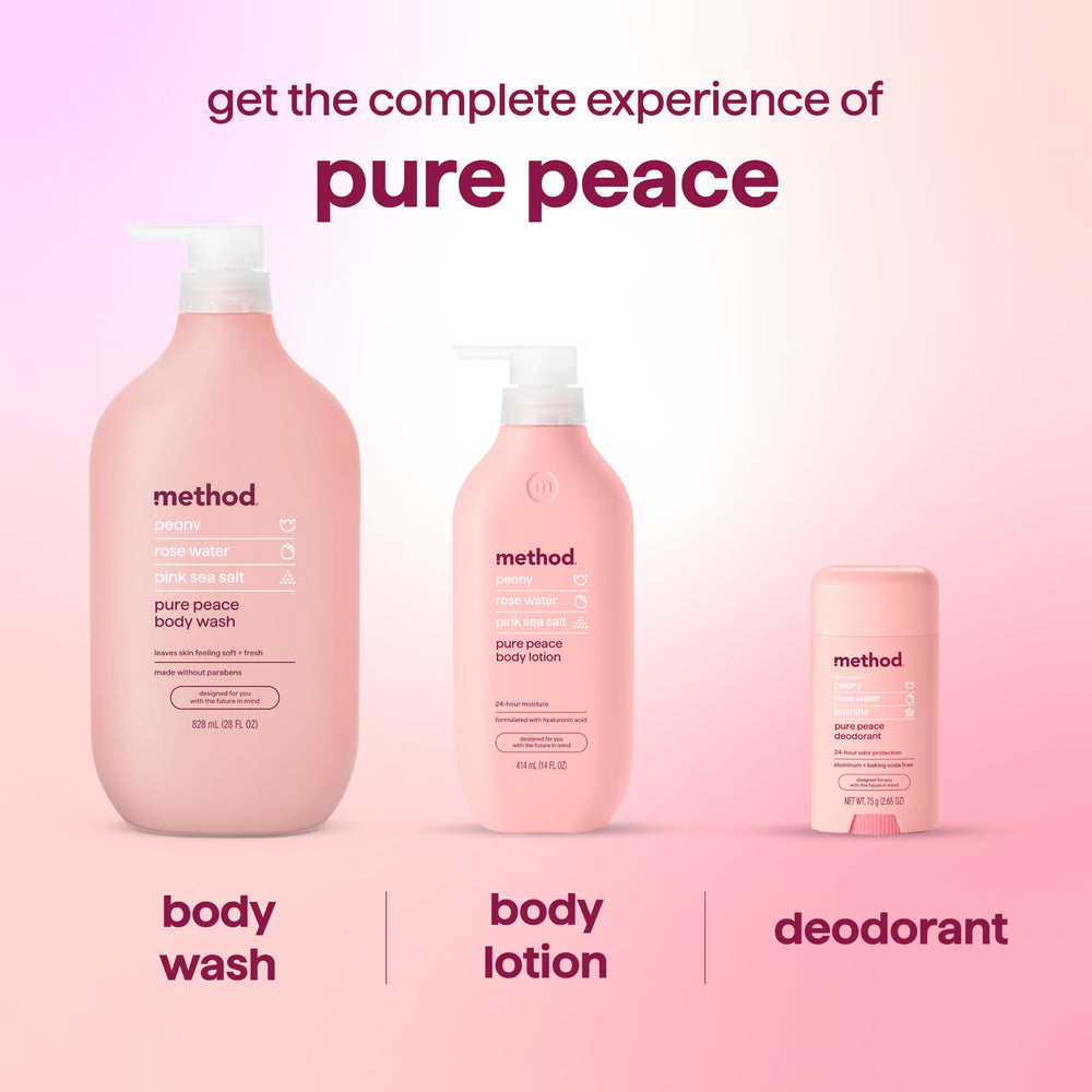 Method Pure Peace dispensing droplet on palm showing gel texture and controlled amount