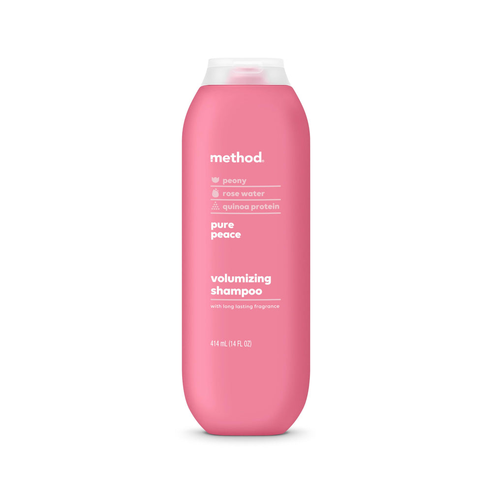 Method bottle front view showing Pure Peace design and size benefits