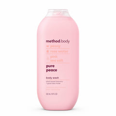 Method Pure Peace front label showing scent and size, clear packaging benefit