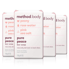 Method front packaging showing four Pure Peace bars and recycled paper benefit
