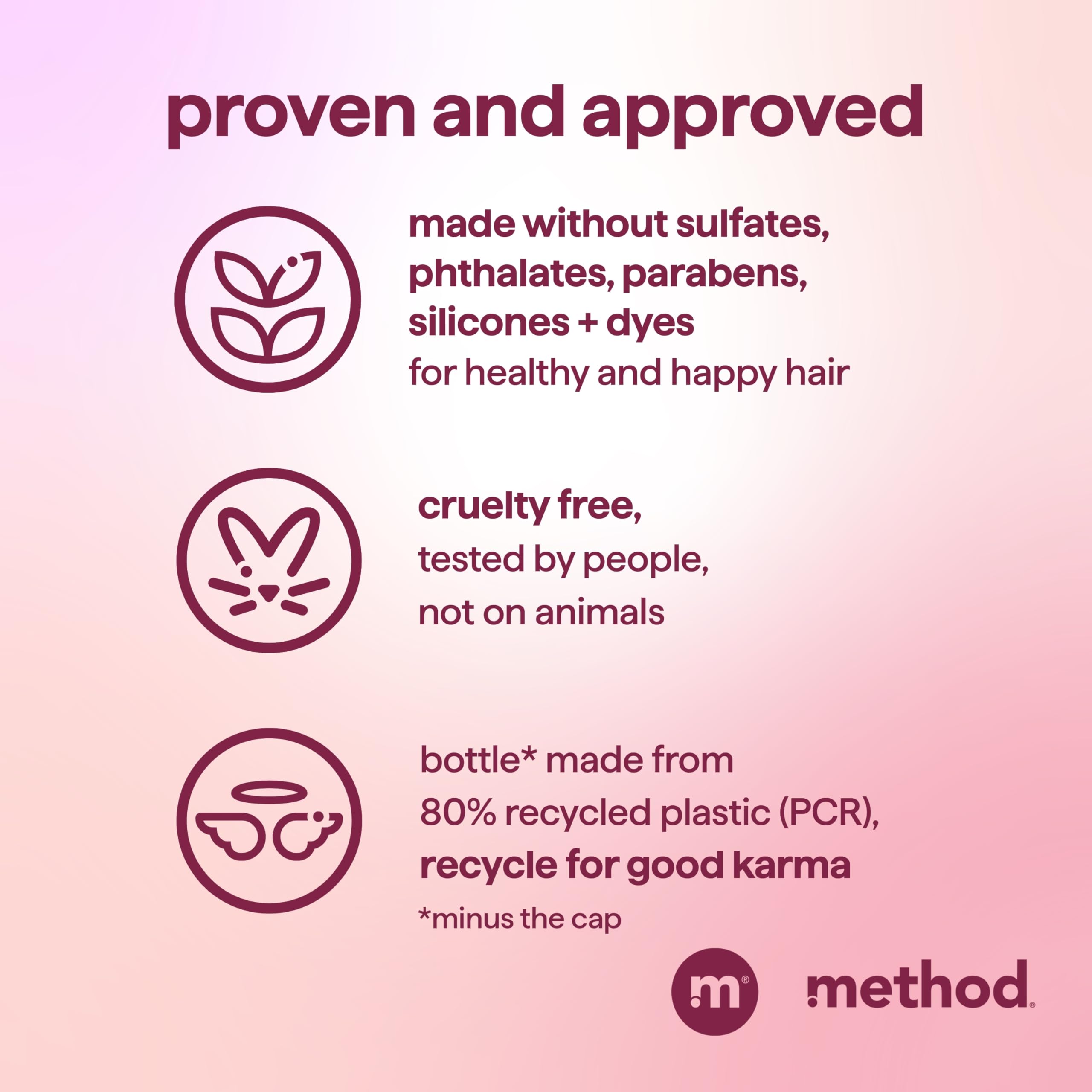 Method Pure Peace in-shower use on wet hair demonstrating gentle lift