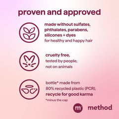 Method Pure Peace in-shower use on wet hair demonstrating gentle lift