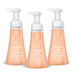 Method front packaging of three 10 fl oz bottles showing scent and recycled plastic benefit