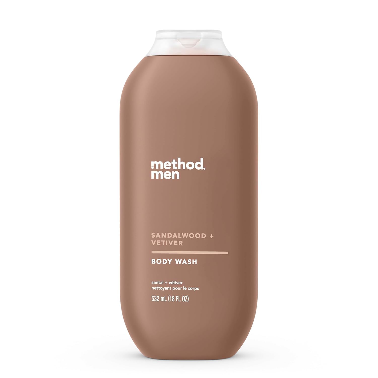 Method sandalwood + vetiver front packaging shows 18 fl oz bottle and scent