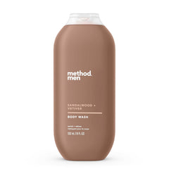 Method sandalwood + vetiver front packaging shows 18 fl oz bottle and scent
