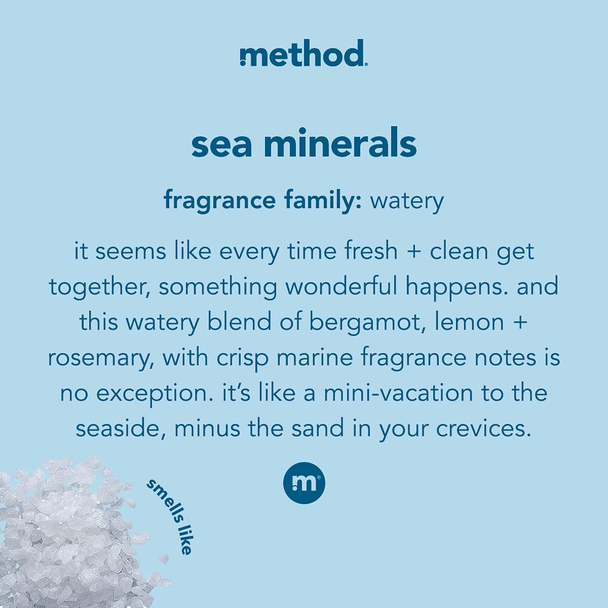 Method Sea Minerals gel texture on hand demonstrating gentle lathering and easy rinse