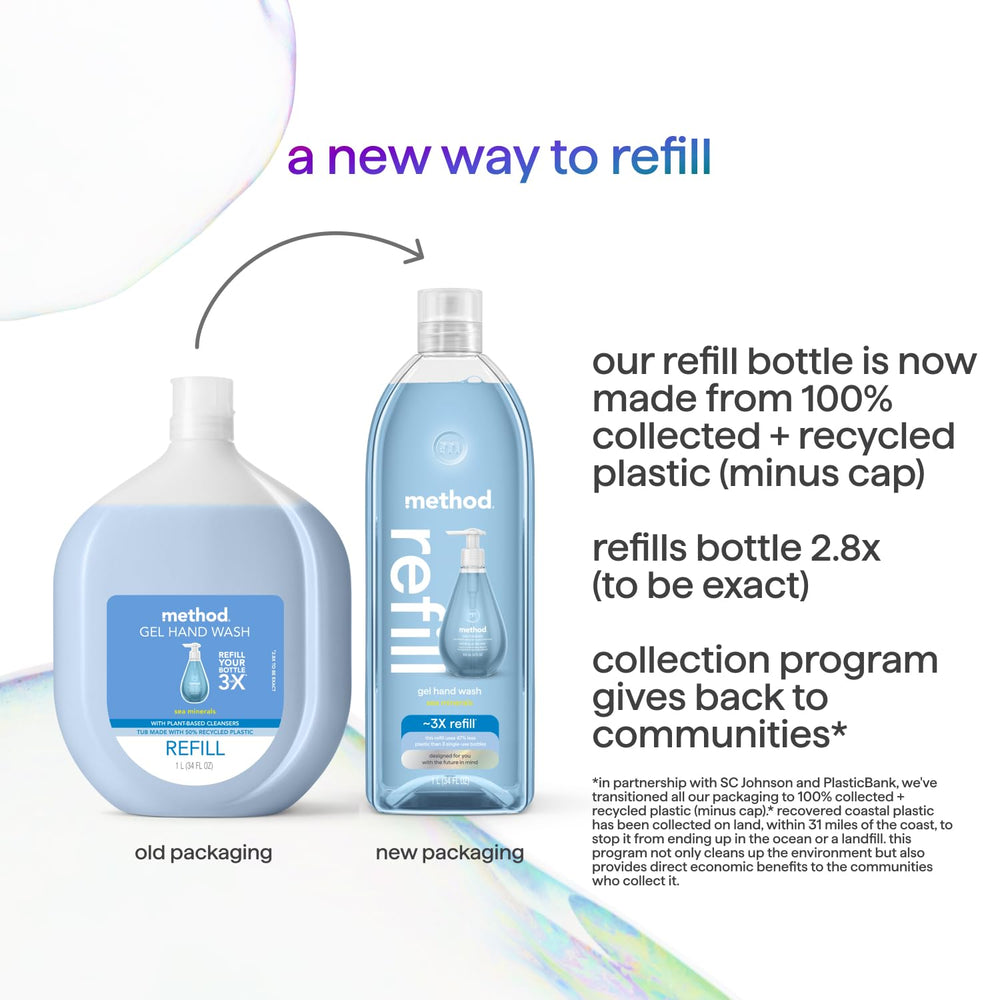 Method refill on bathroom shelf staged for a clean, sustainable lifestyle aesthetic