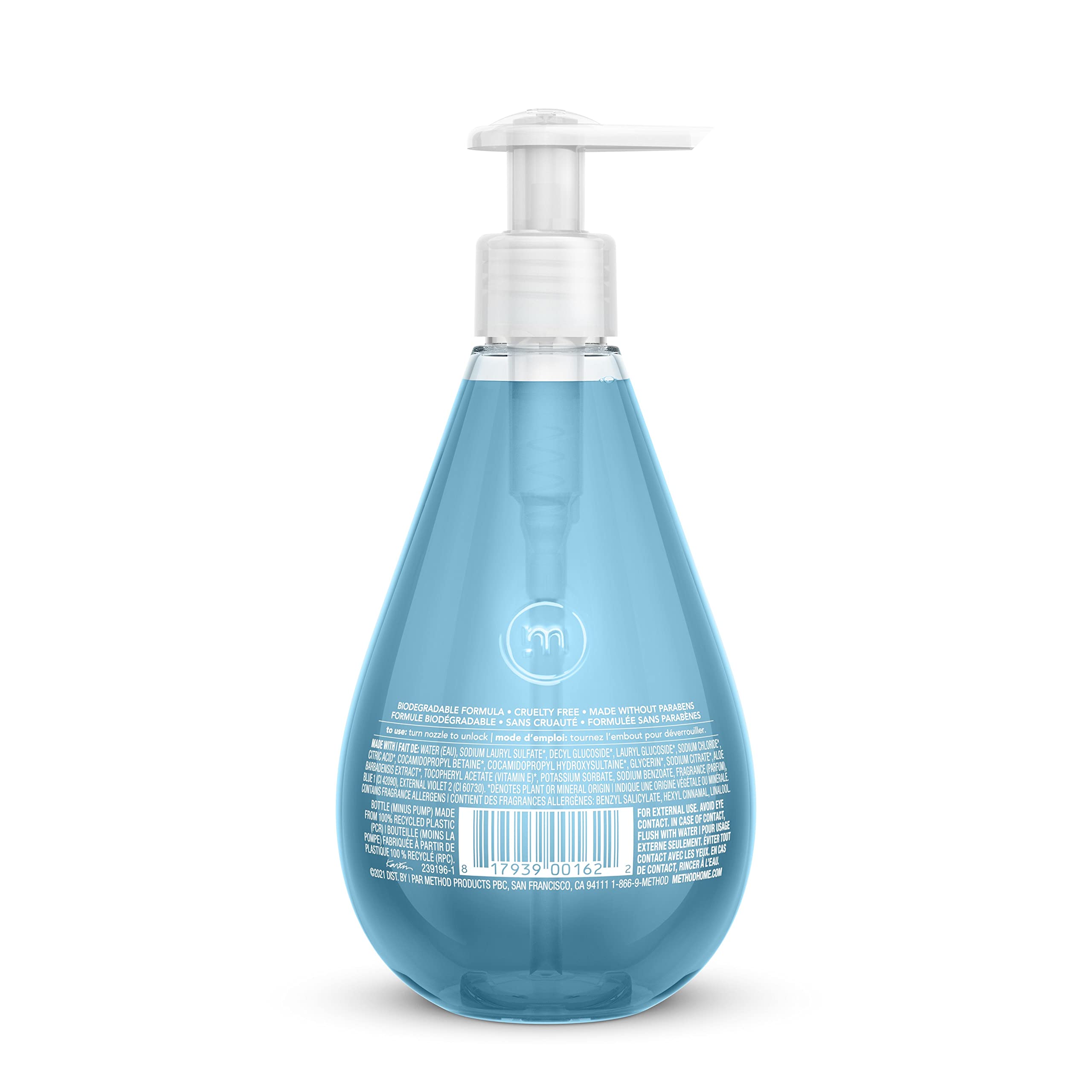 Method Sea Minerals pump close-up highlighting recycled bottle and convenient dispensing