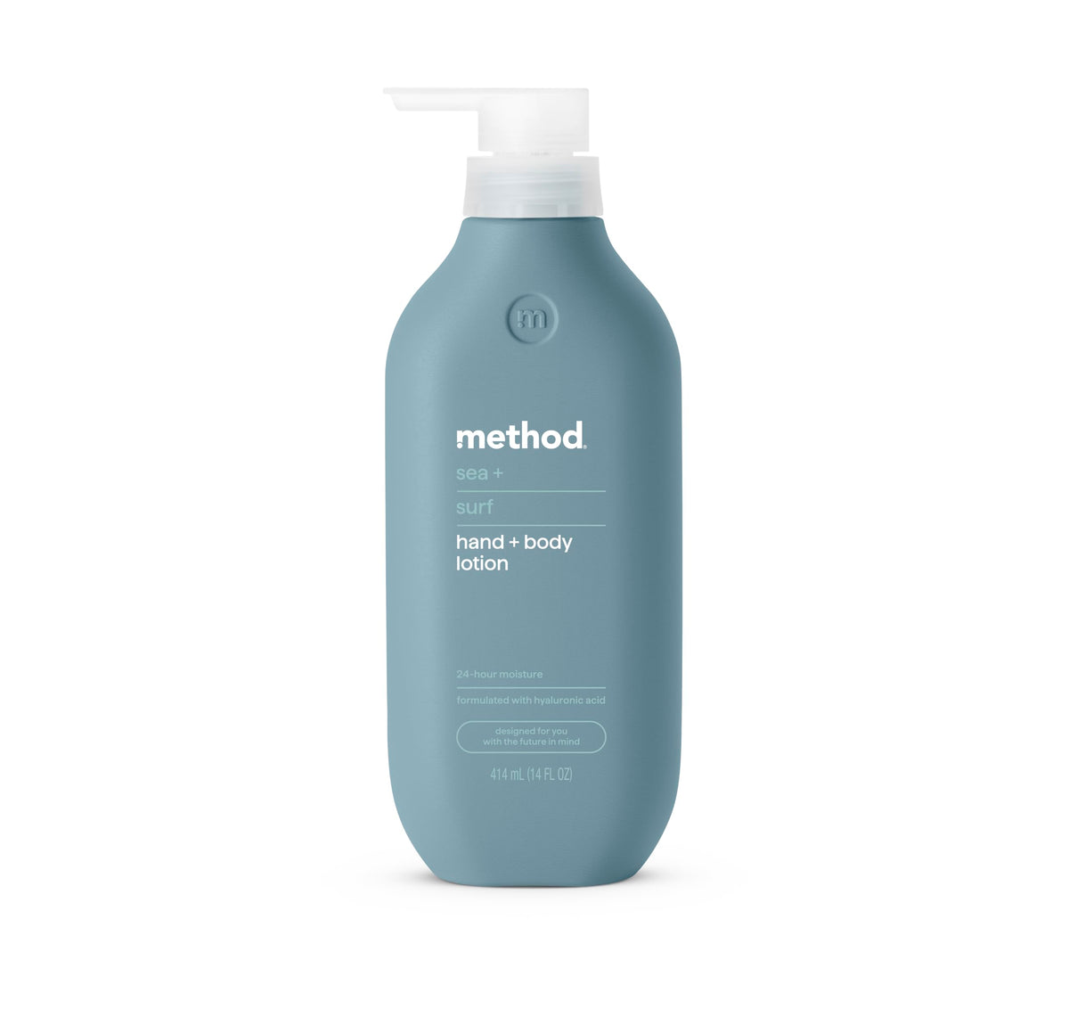 Method bottle front view showing Sea + Surf scent and hydration benefits