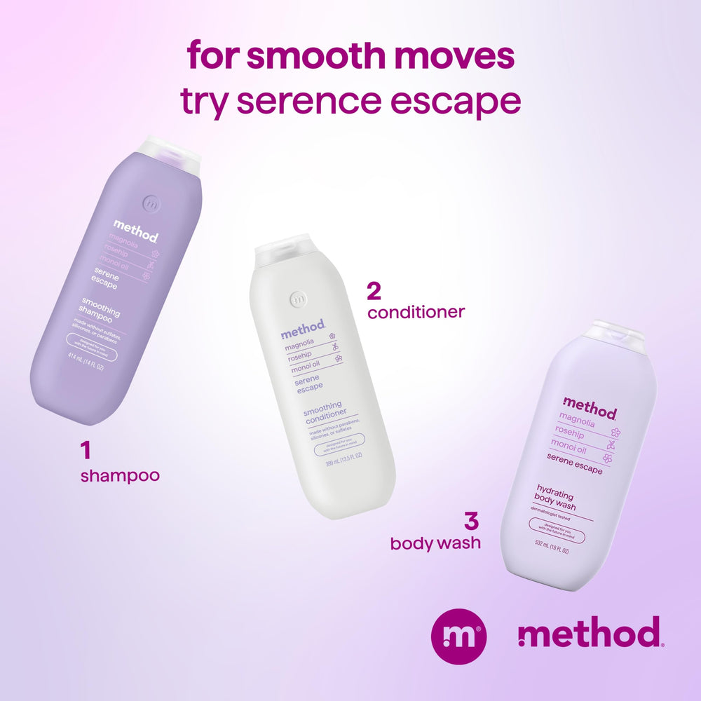 Method shampoo on shower shelf in a calm bathroom for aromatic escape