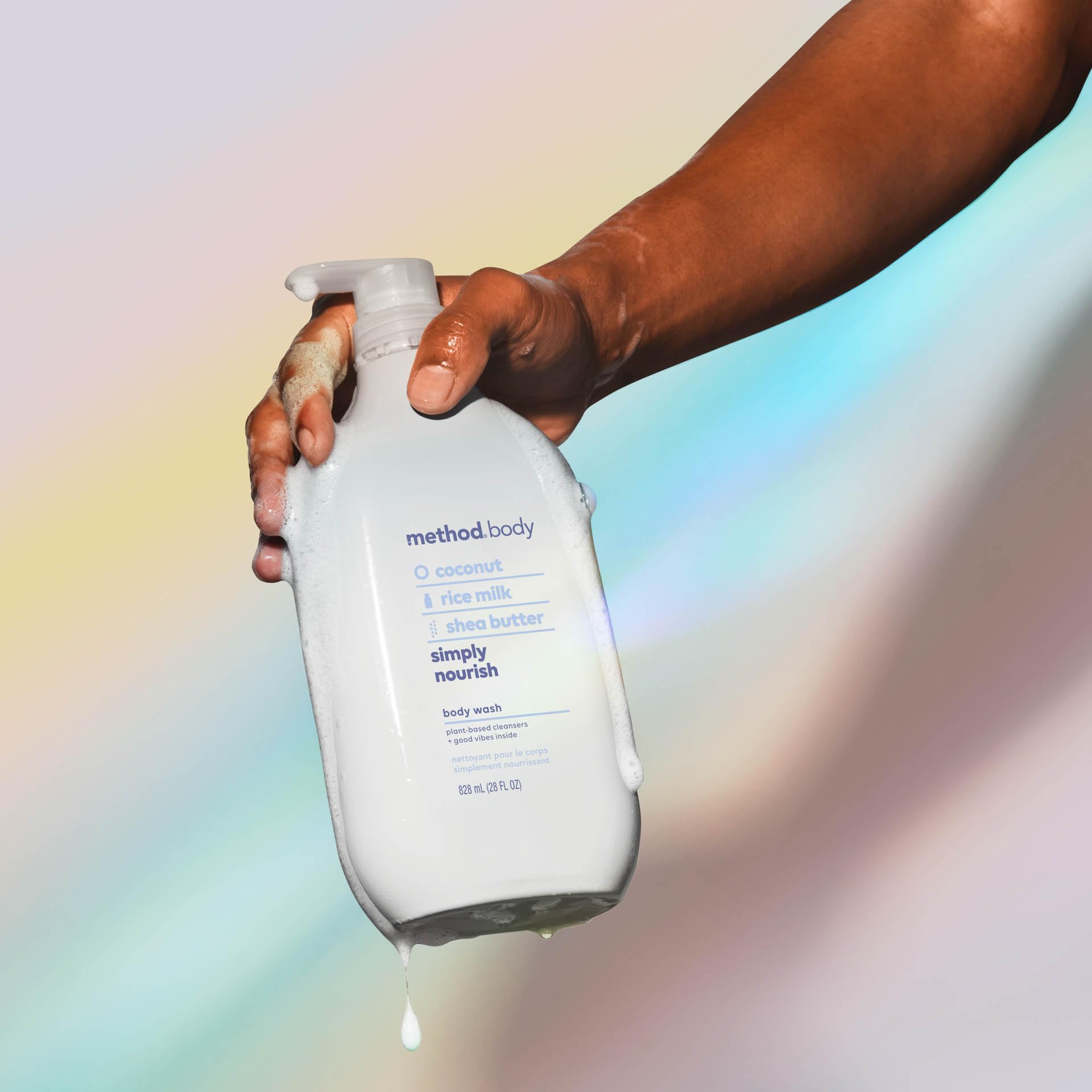 Method Simply Nourish in-shower scene illustrating daily use and comforting scent experience