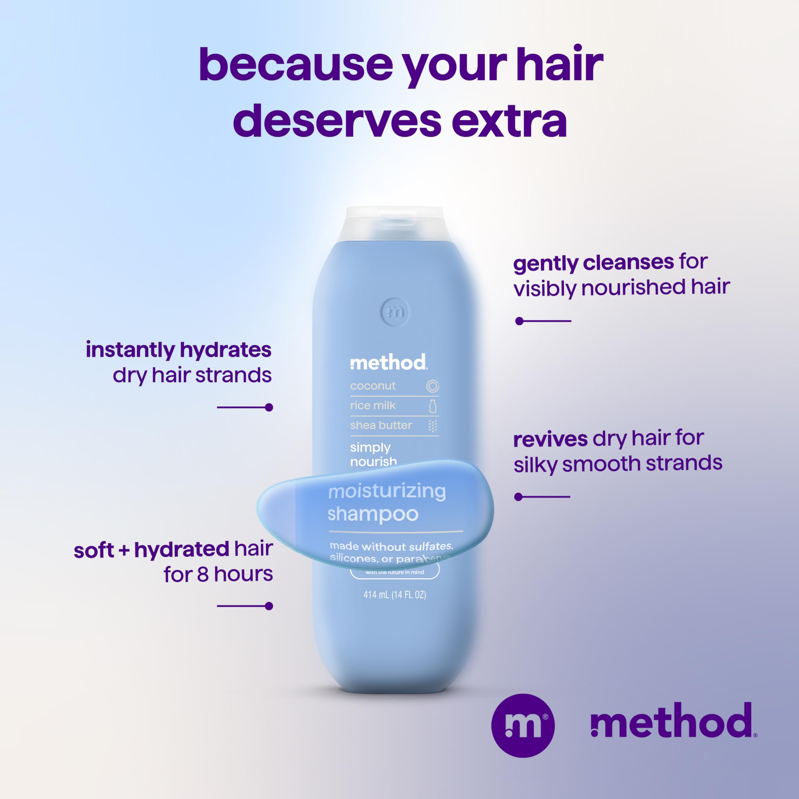 Method ingredients display of argan, shea, and coconut highlighting nourishment