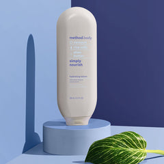 bottles of murumuru and jojoba oils next to Method lotion illustrating natural ingredients for lasting hydration