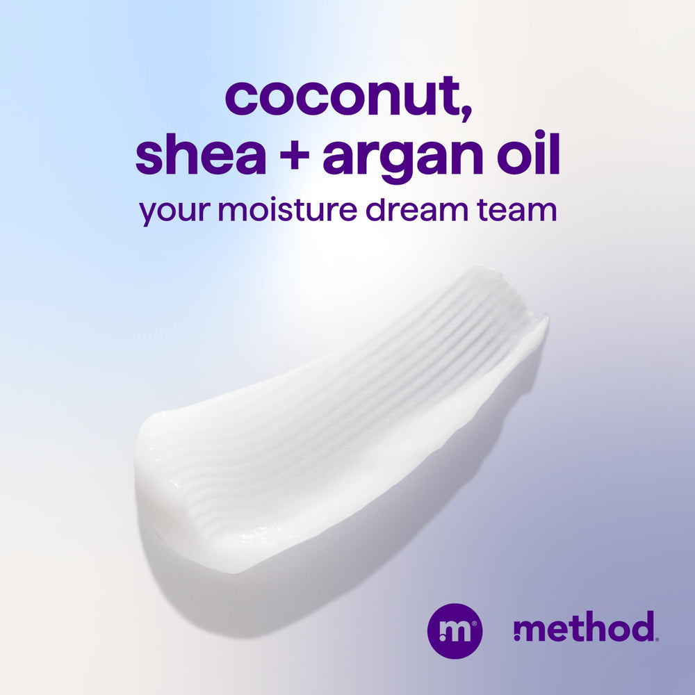 Method dispense pump with conditioner in hand, demonstrating smooth texture for easy application