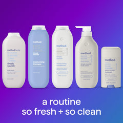 Method Simply Nourish recycled plastic bottle shot indicating 80% PCR packaging benefit
