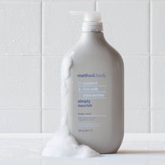 Method Simply Nourish 28 fl oz bottle beside common items to show true size and value