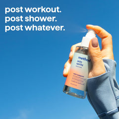Method mist on bathroom shelf within skincare routine for everyday use