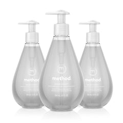 Method sweet water front packaging showing three 12 fl oz bottles and clear label benefiting easy refill