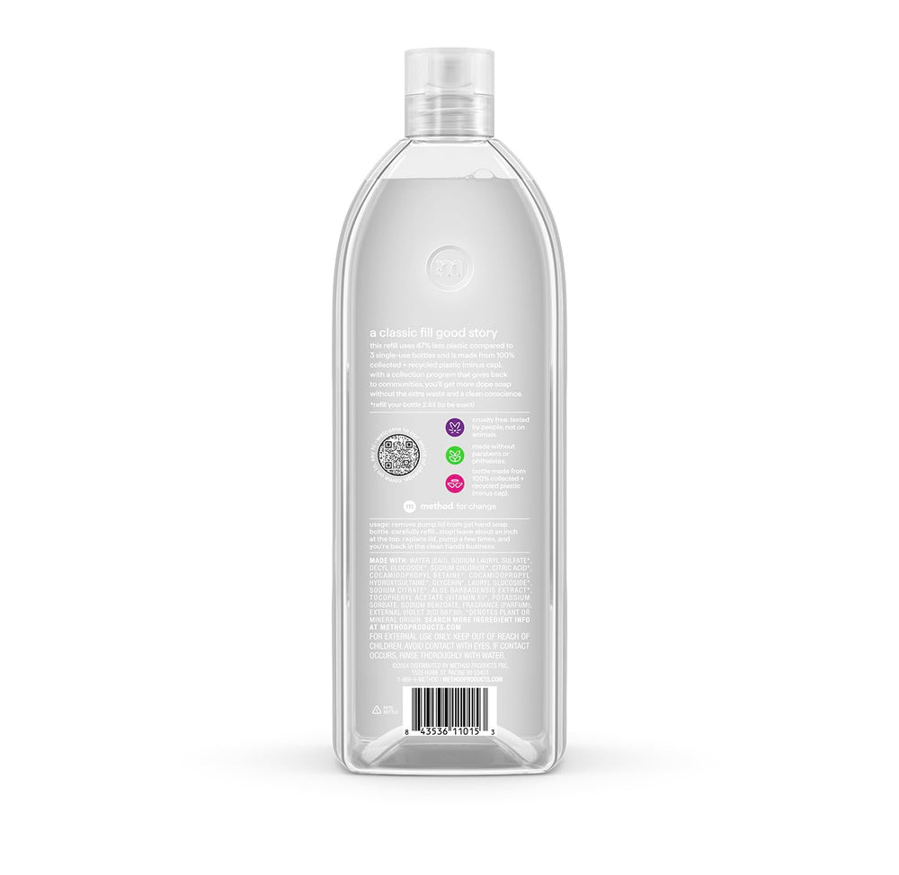 Method Sweet Water refill cap and label close-up highlighting ingredients