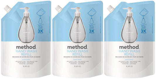 Method Sweet Water refill front packaging showing bottle and size benefit