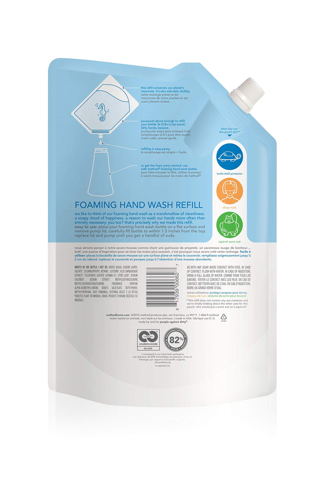 Method Sweet Water refill label closeup highlighting ingredients and clarity