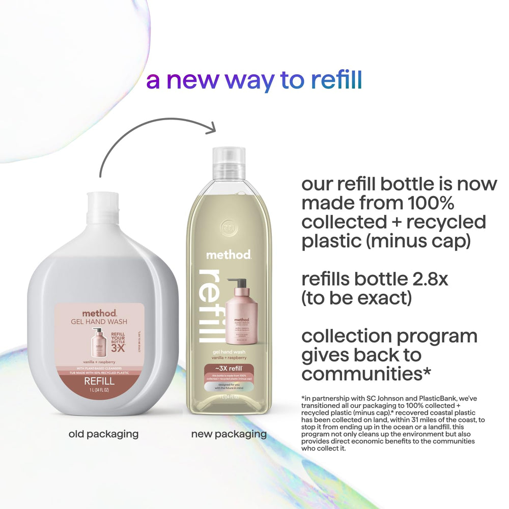 Method refill next to a hand for scale showing large, economical size