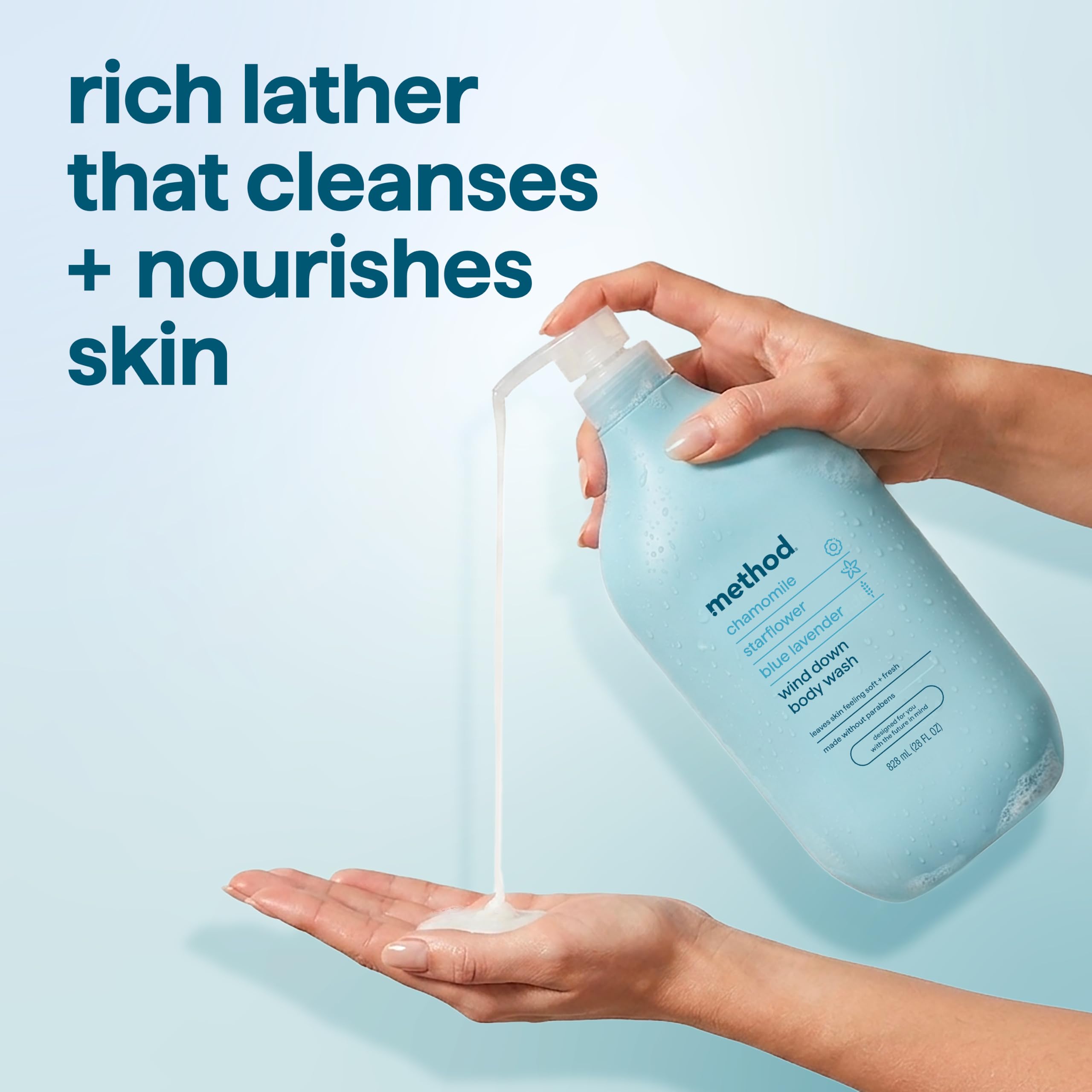 Method bottle recycled-plastic badge emphasizing eco-friendly packaging