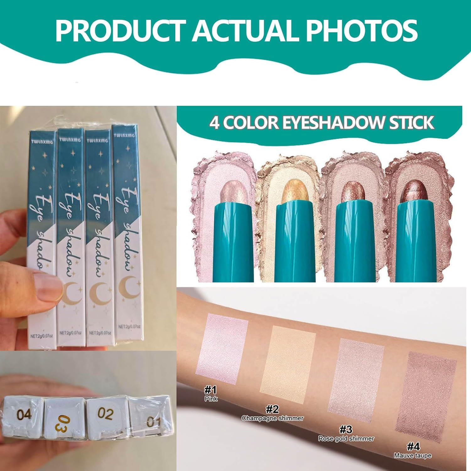 Metiplou in use swipe on eyelid shows instant shimmer and buildable color