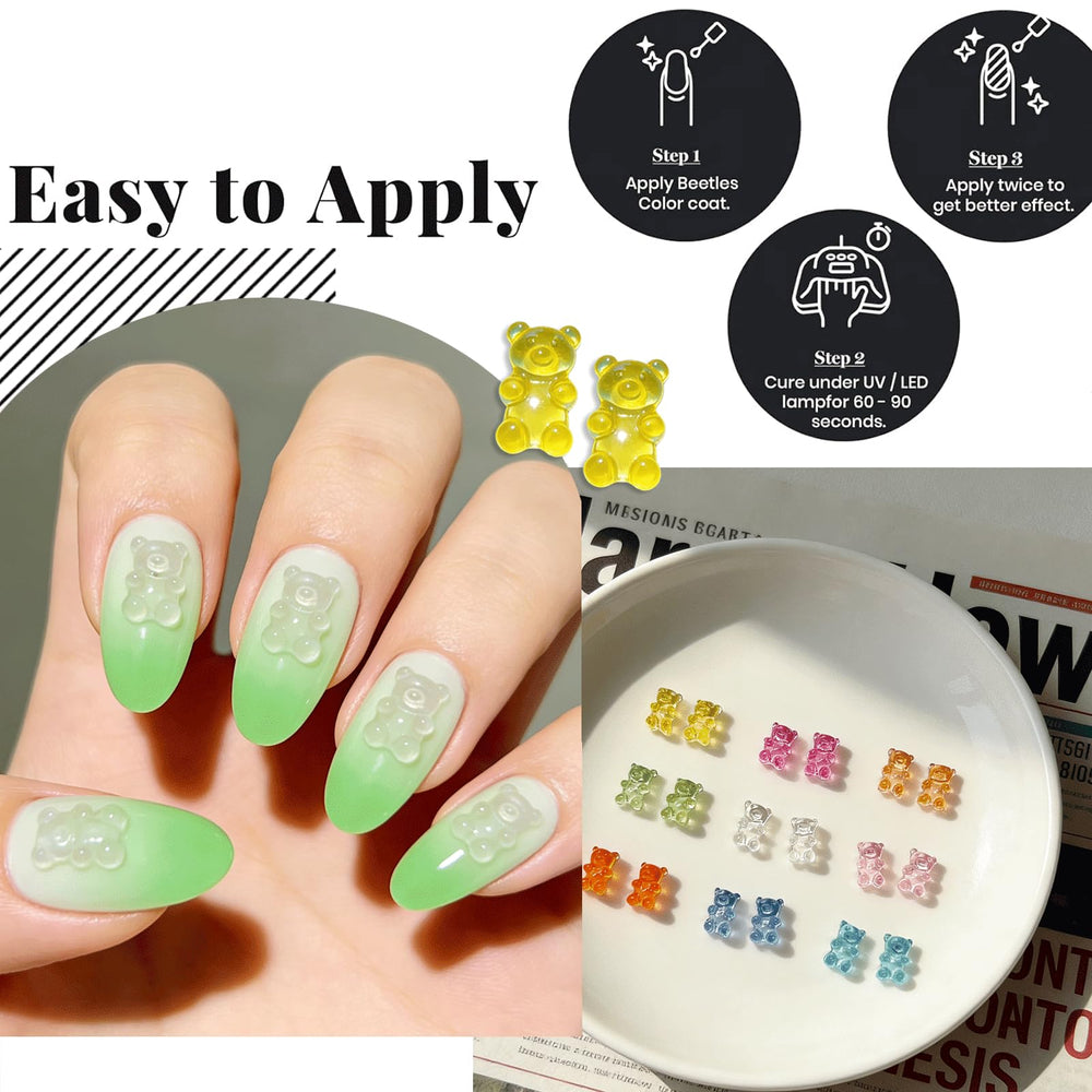 Mextsio miniature bears applied to acrylic nail design for playful manicure accents