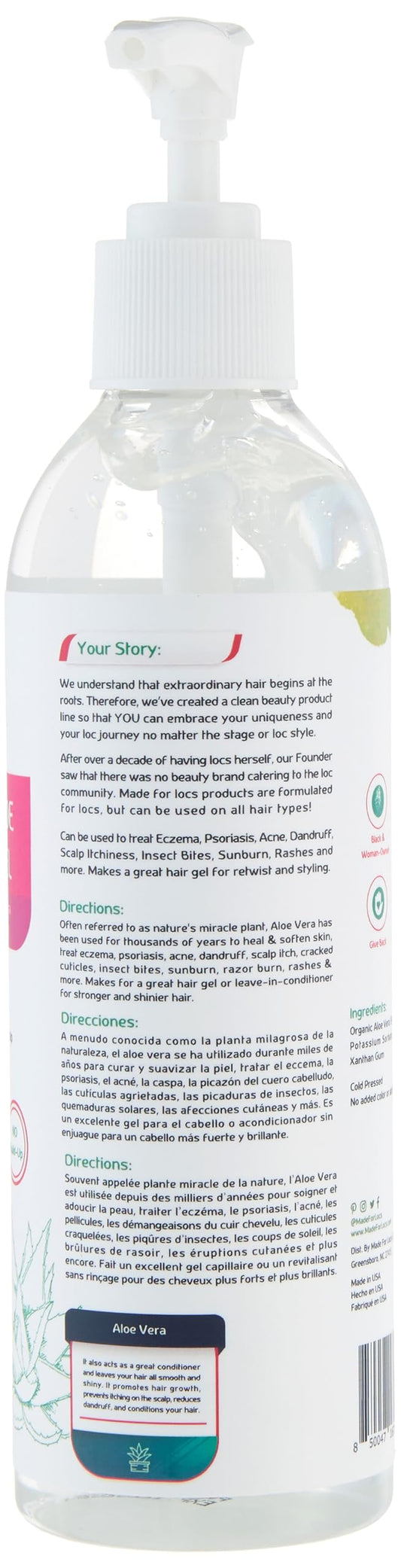 MFL MADE FOR LOCS close-up of clear aloe gel texture for lightweight hydration