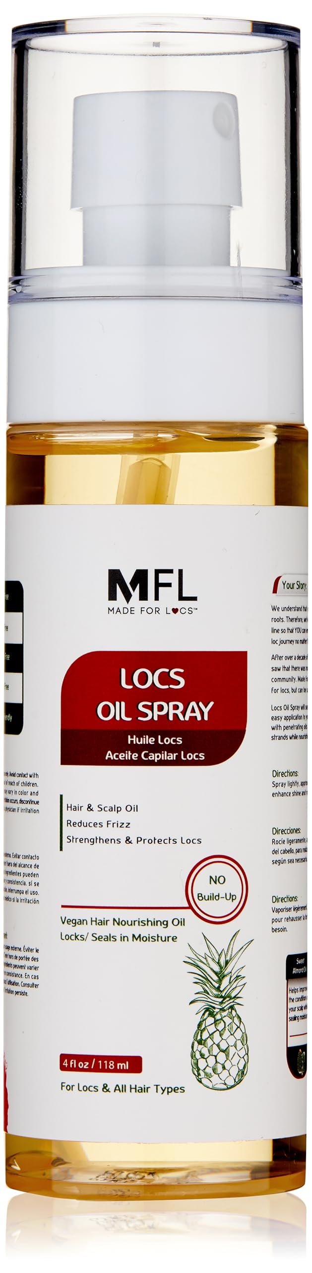 MFL MADE FOR LOCS front spray bottle showing label and pump for quick hydration