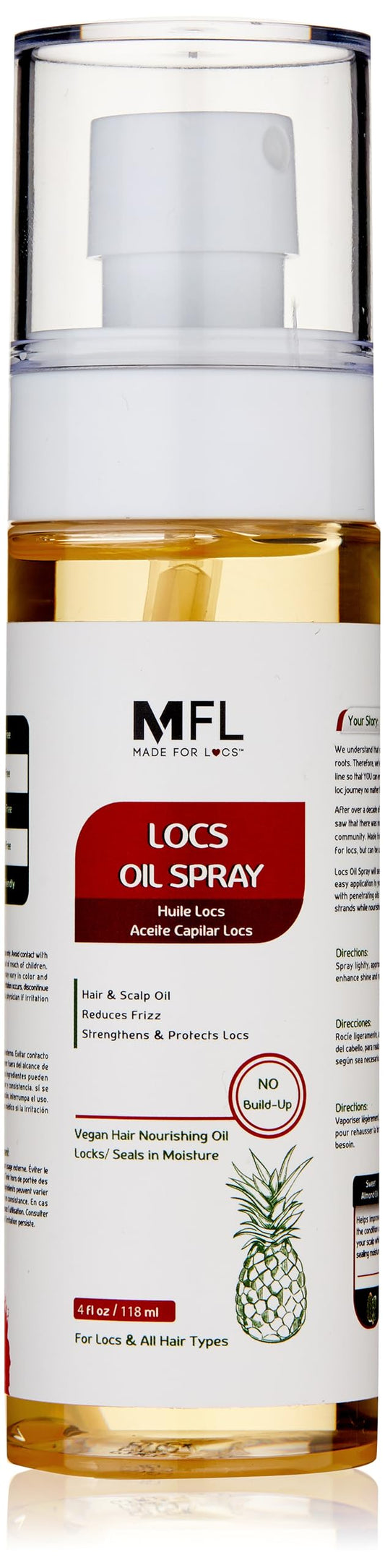 MFL MADE FOR LOCS front spray bottle showing label and pump for quick hydration