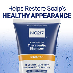MG217 label close-up highlighting 0.5% coal tar and medicated conditioning benefit