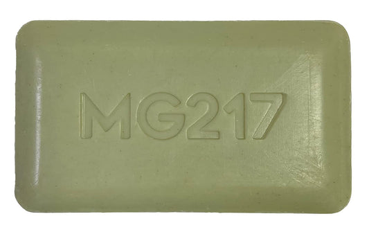 MG217 front packaging showing 5 oz bar and psoriasis support benefits