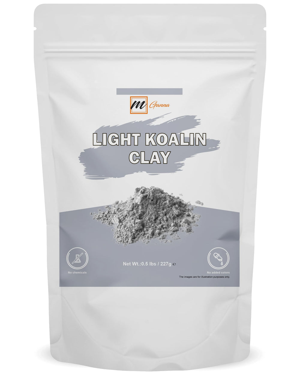 mGanna front packaging of kaolin clay showing product label and weight benefit clarity