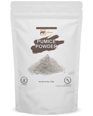 mGanna pumice powder pouch front view shows natural product and label benefit