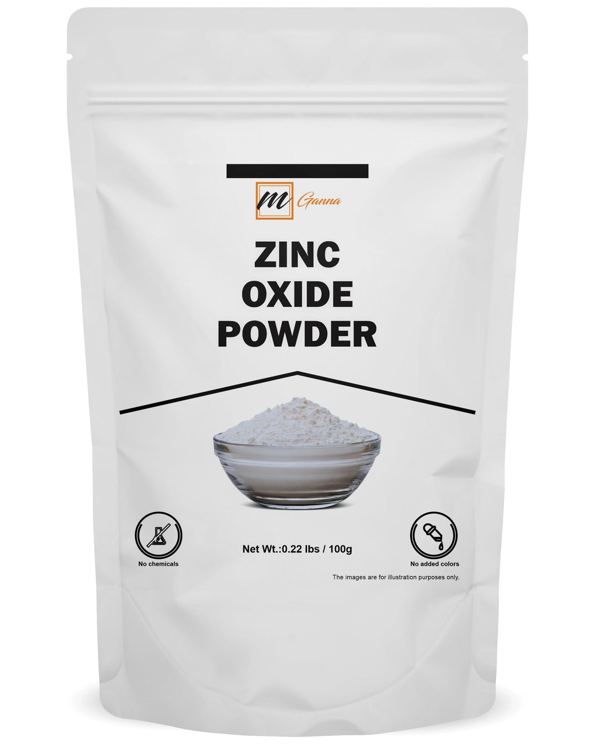mGanna pouch front view showing product branding and clear labeling, professional presentation benefit