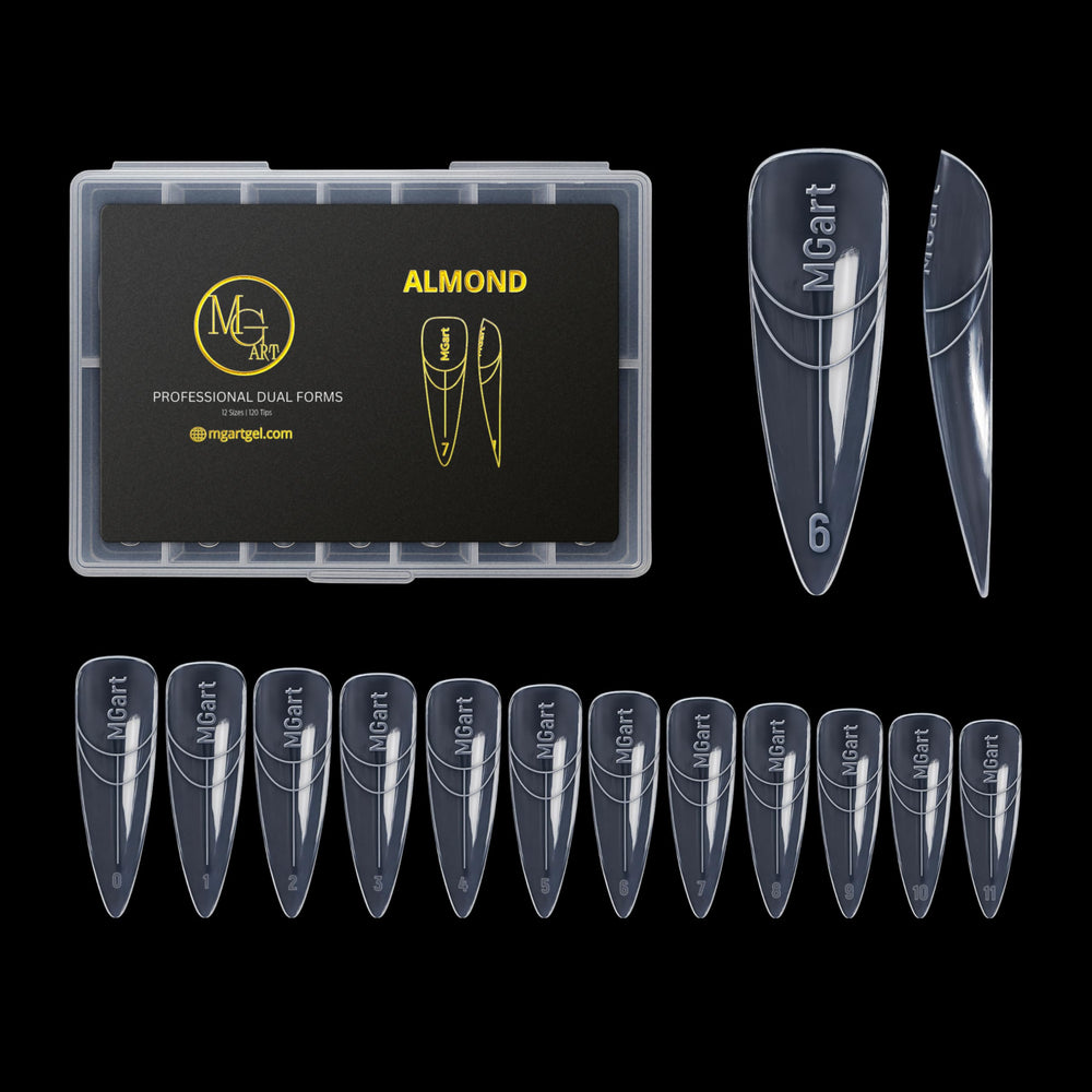 MGART front packaging showing 120 almond dual forms and sizes for fast service