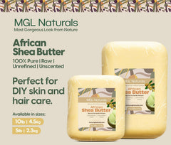 MGL Naturals ingredients label close-up confirming 100% pure shea butter