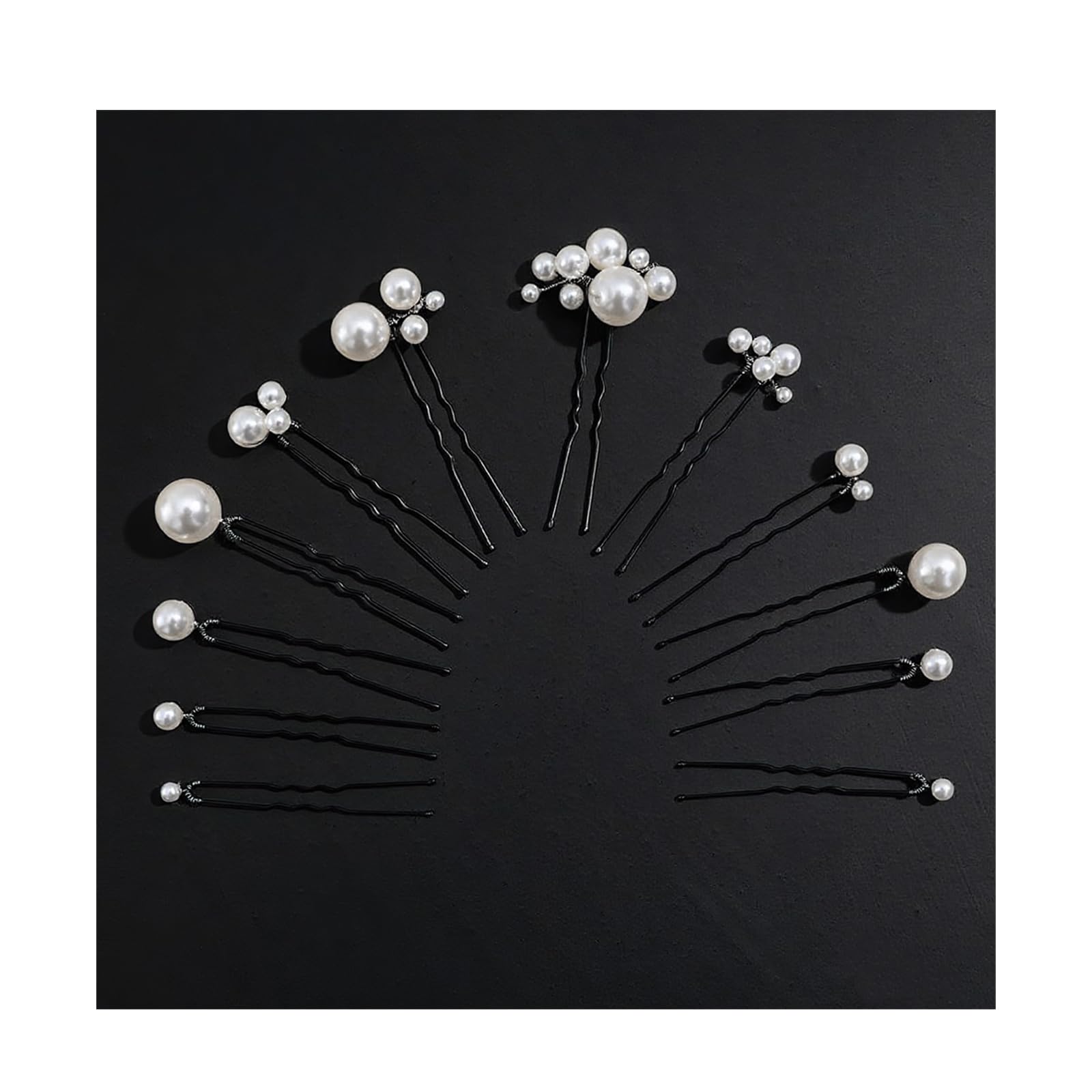 MHKLCD front view of 12-piece bridal pearl pins showcasing set and benefit of coordinated styling